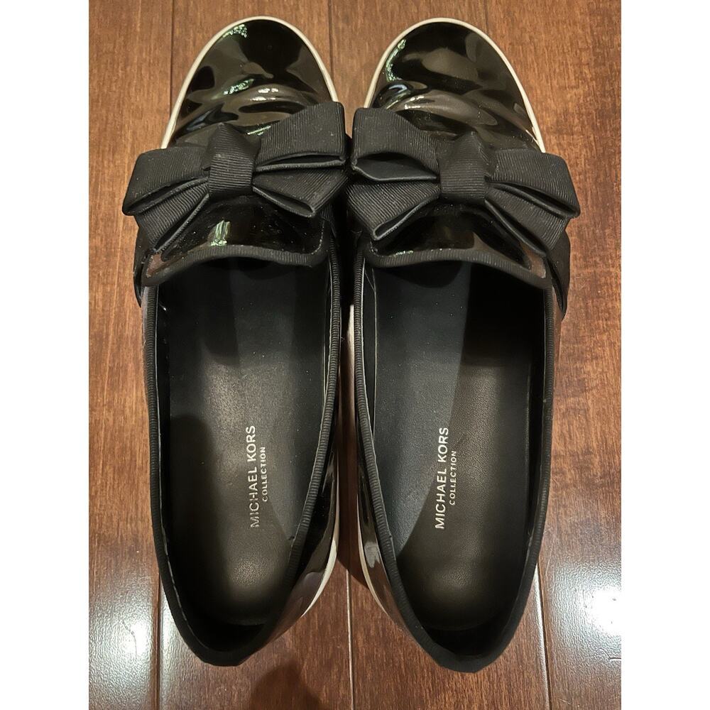 Michael Kors Collection Black Patent Leather Bow Slip On Sneakers Women Size 8.5 - Picture 8 of 10
